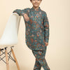 Dark flowers Print Pure Linen Kurta and Pajama Set - Funny Bones Clothings