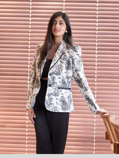 Wildlife Printed Pure Linen Blazer Cotton Trosuer set - Funny Bones Clothings