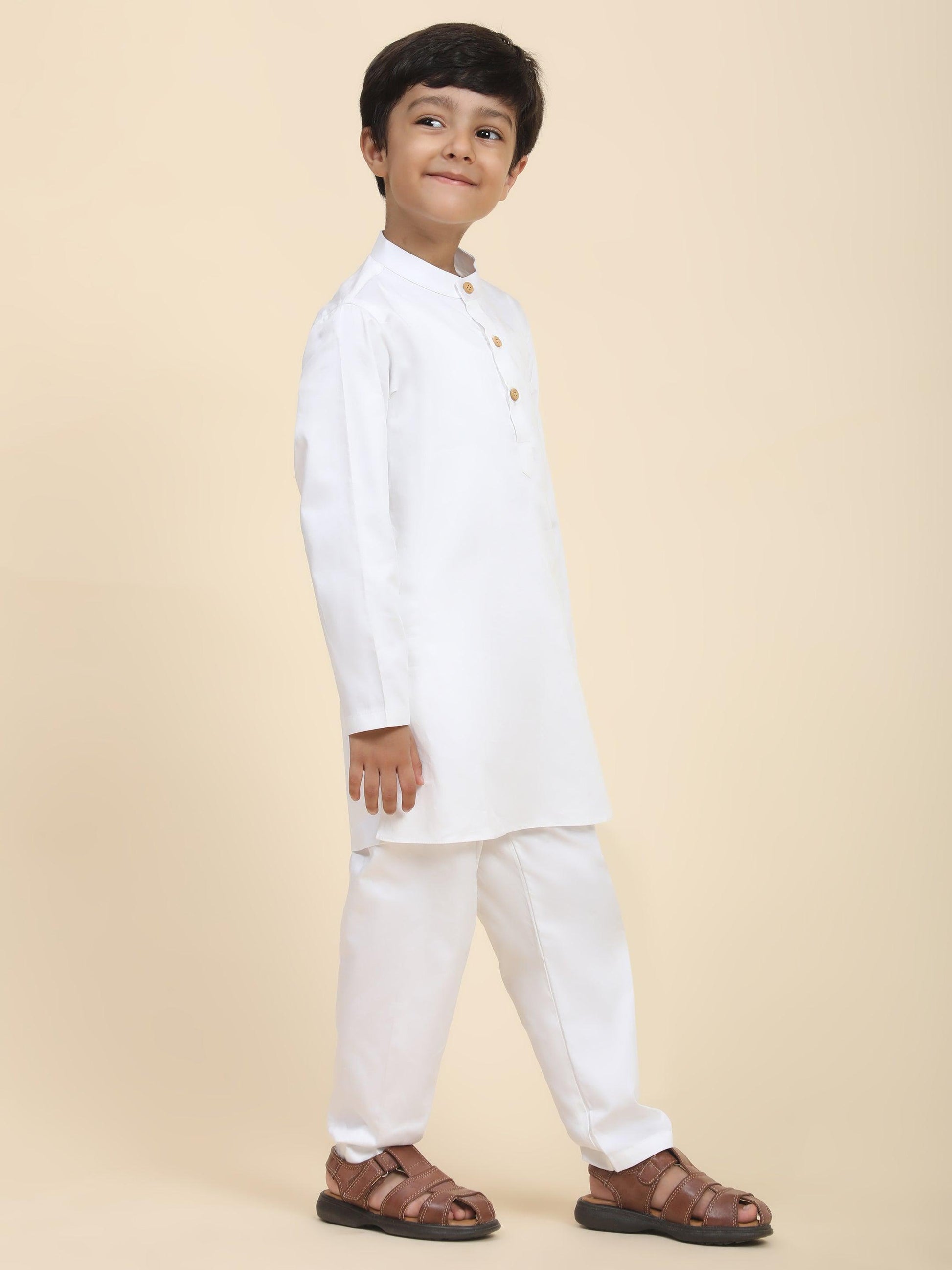 Solid White Pure Premium Cotton Kurta and Pajama Set - Funny Bones Clothings
