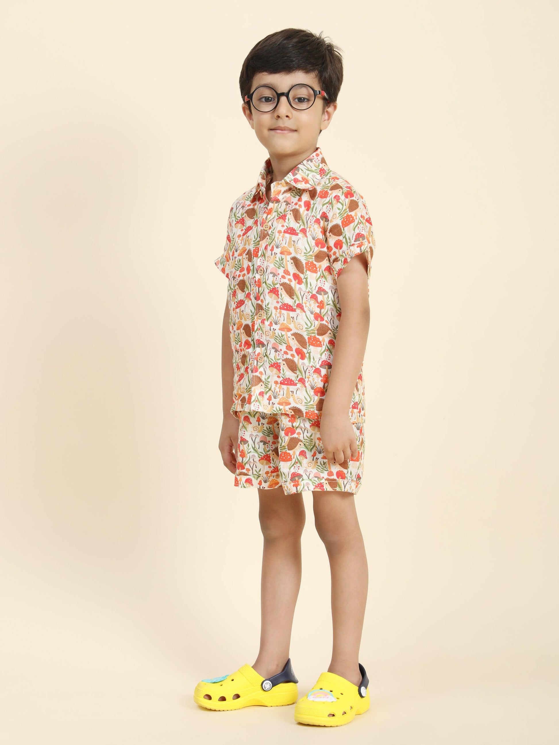 Mushrooms Printed Pure Linen Premium Co-ords - Funny Bones Clothings