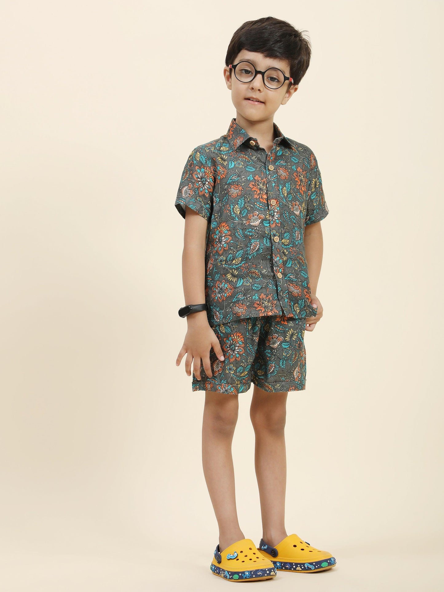 Dark Flower Printed Pure Linen Premium Co-ords - Funny Bones Clothings