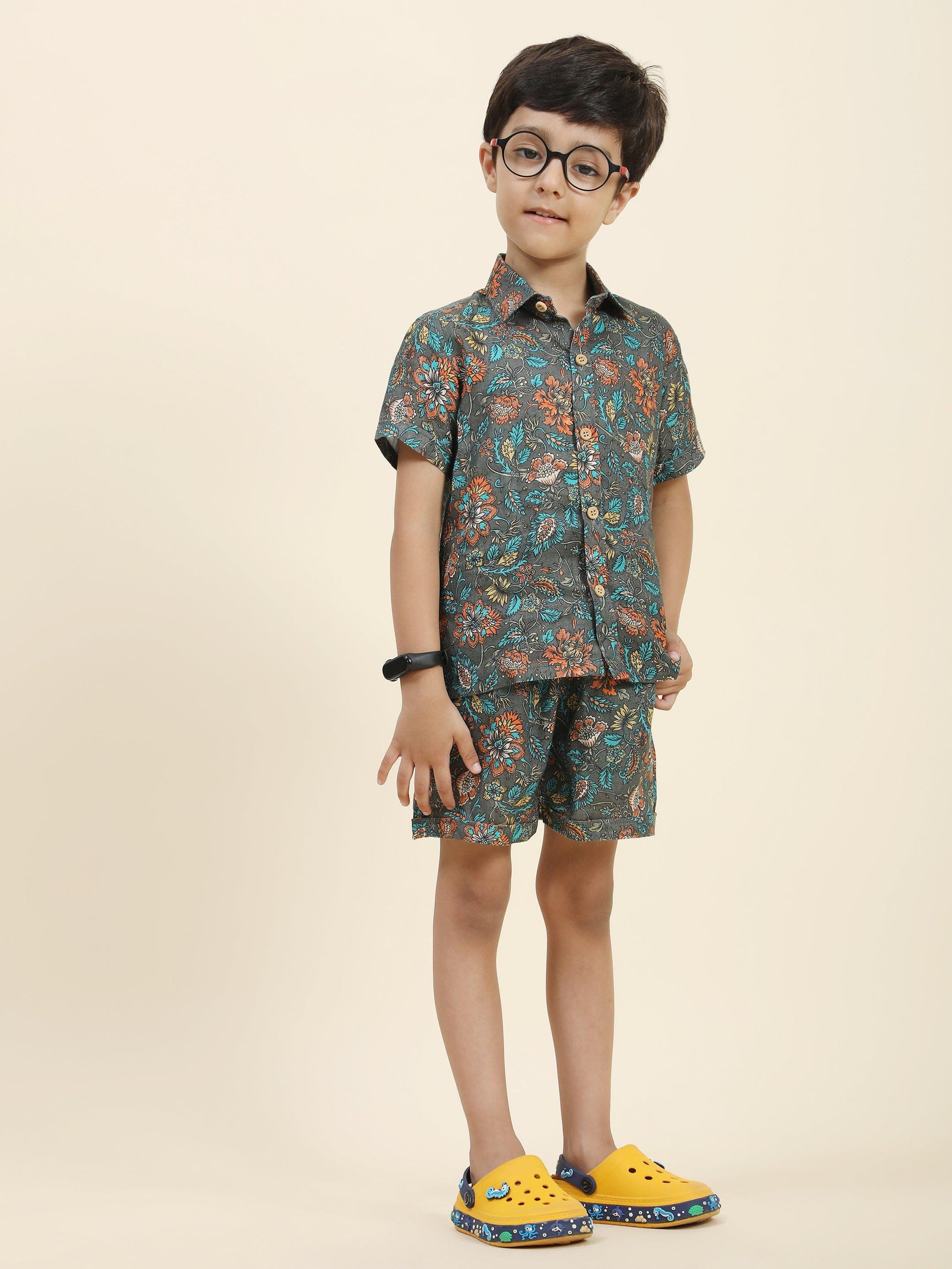 Dark Flower Printed Pure Linen Premium Co-ords - Funny Bones Clothings