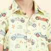 Yellow Car Print Pure Linen Shirt