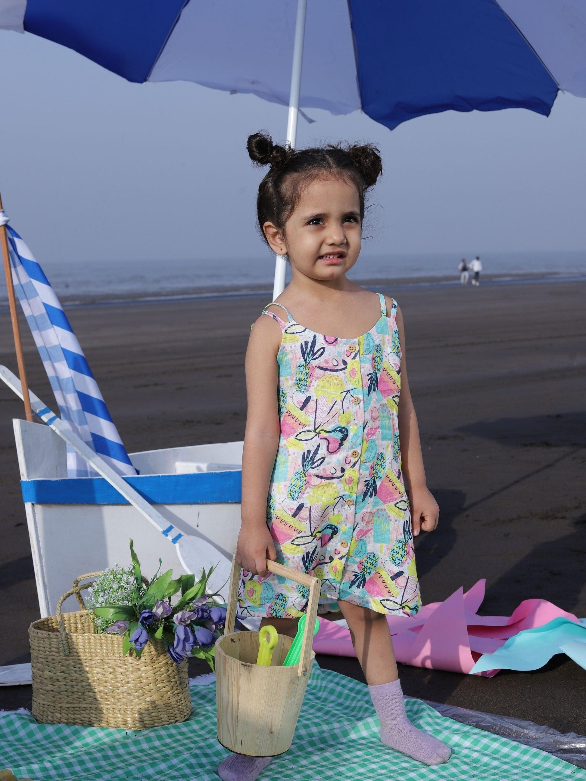 Fruit and Punch Print Pure Linen Dress - Funny Bones Clothings