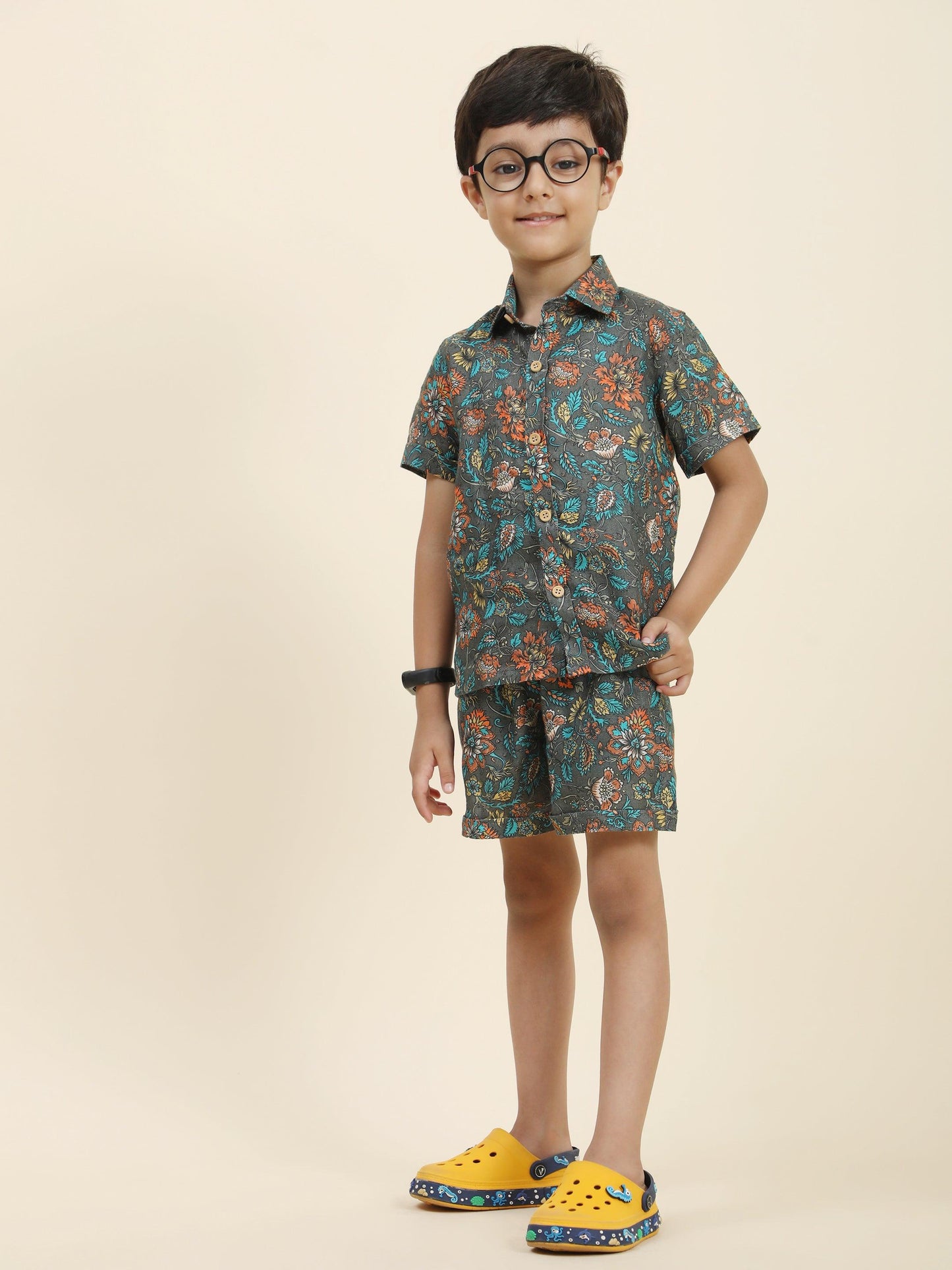 Dark Flower Printed Pure Linen Premium Co-ords - Funny Bones Clothings