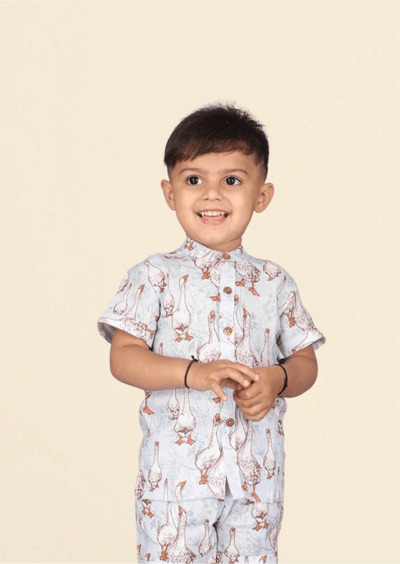 Goose Print Pure Linen Shirt
