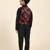 Red Rose Print Pure Waist Coat, Black Shirt and Black Trouser Set - Funny Bones Clothings