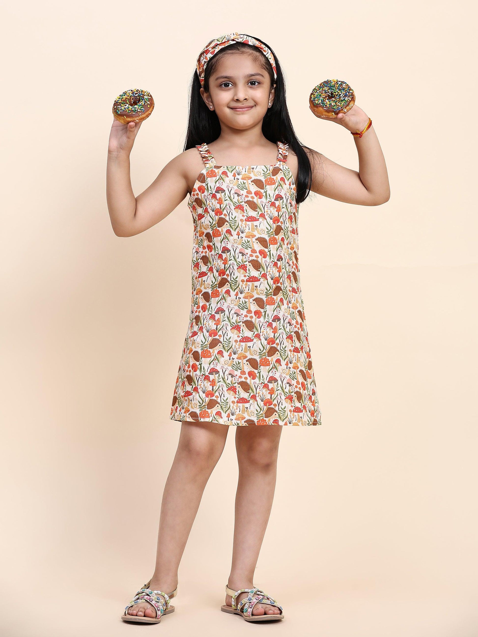 Mushroom Print Pure Linen Dress - Funny Bones Clothings