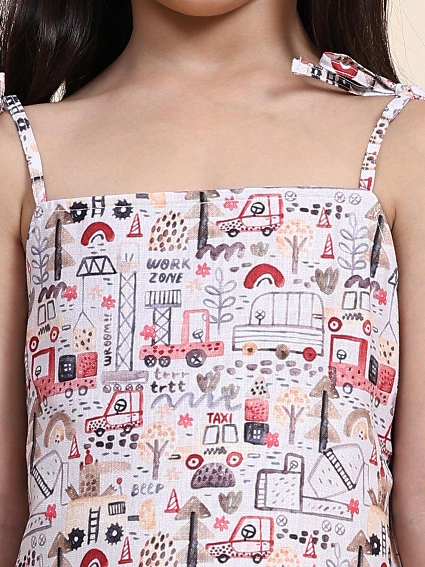 Car Print Blend Linen Dress - Funny Bones Clothings