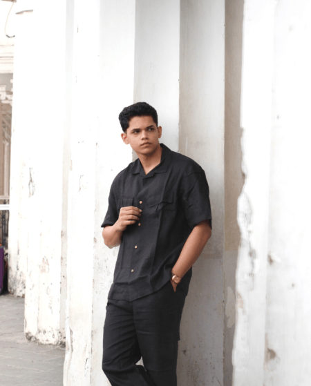 Solid Colour Pure Linen Co-ord Sets - Black - Funny Bones Clothings