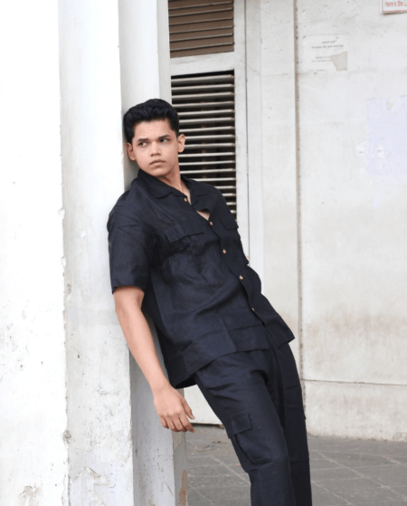 Solid Colour Pure Linen Co-ord Sets - Black - Funny Bones Clothings