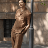 Solid Colour Pure Linen Co-ord Sets - Brown - Funny Bones Clothings
