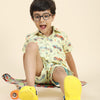 Yellow Car Printed Pure Linen Premium Co-ords - Funny Bones Clothings