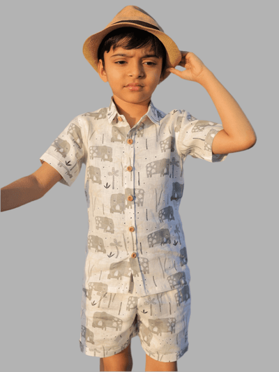 Enchanted Elephants Prints Pure Linen Shirt