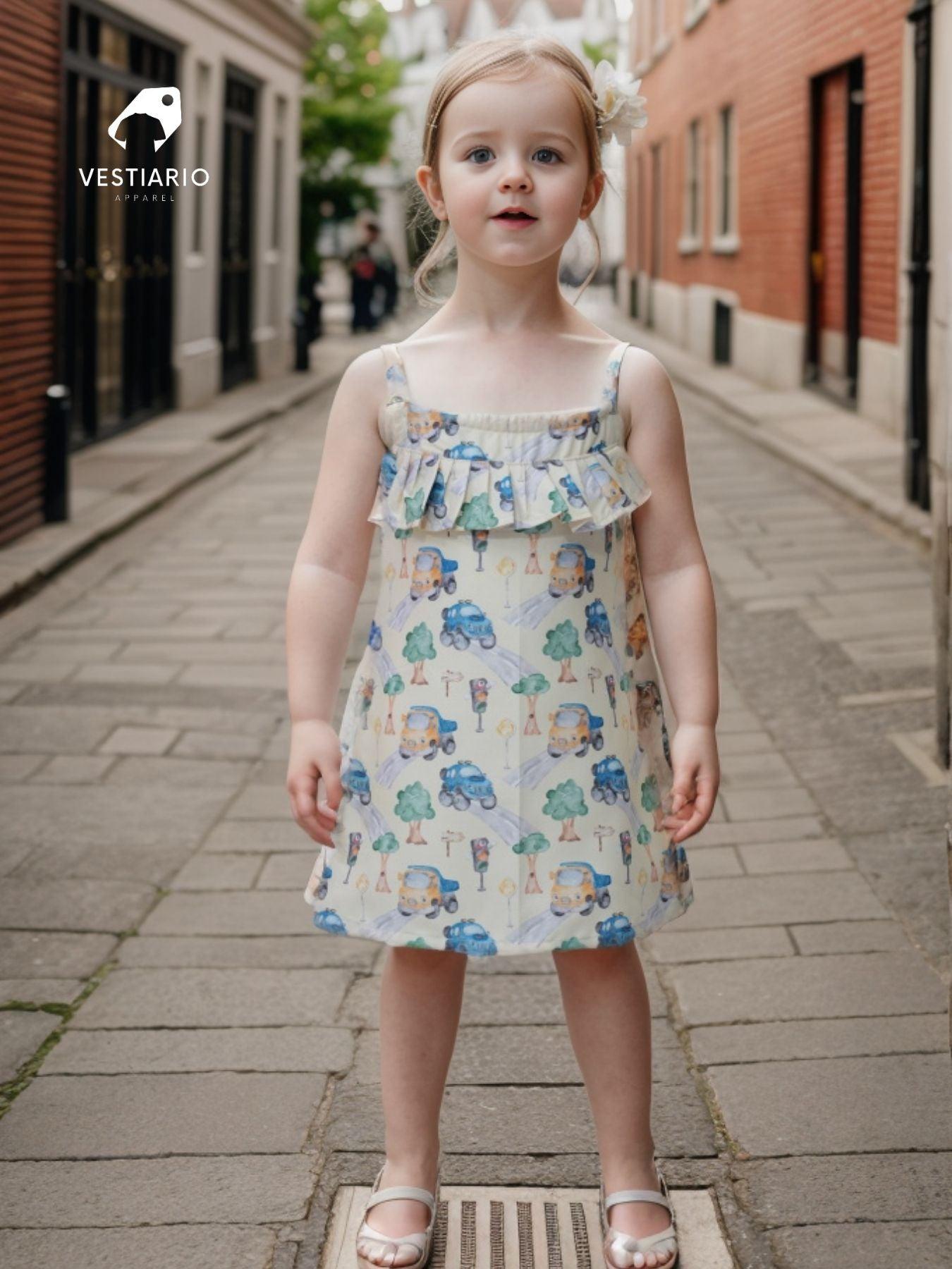 Truck Print Blend Linen Dress - Funny Bones Clothings
