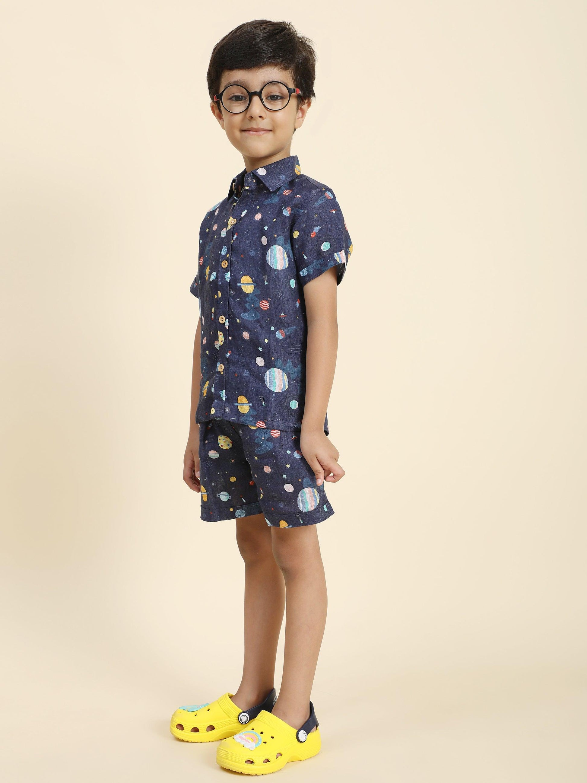 Planet Printed Pure Linen Premium Co-ords - Funny Bones Clothings