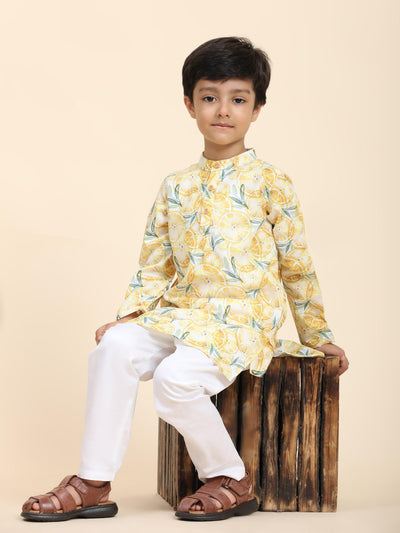 Lemon Print Vestiario's Blend Linen Kurta Pajama Set - Funny Bones Clothings
