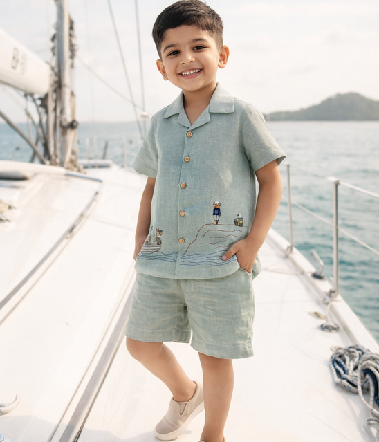 Captain & Crew Handwork Solid Premium Linen Coord Set