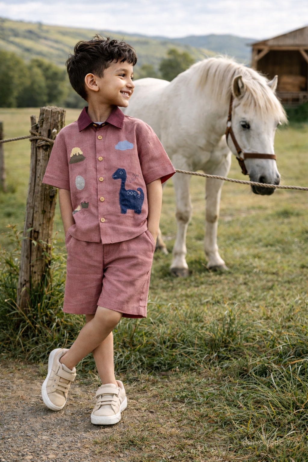 Ancient Valley Appliqué Handwork Premium Linen Coord Set