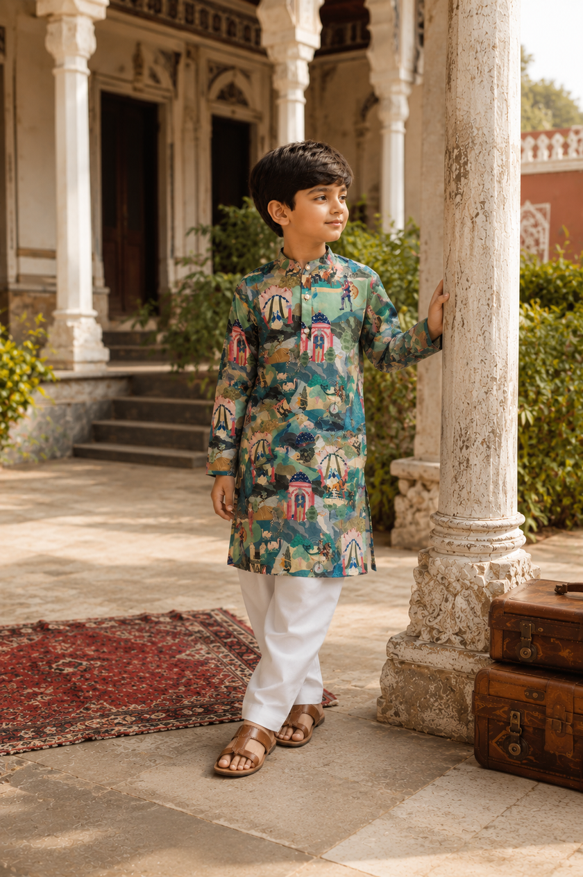 Storybook Menagerie – Pure Muslin Silk Kurta Pajama Set