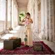 Indian girl wearing the Magnolia Garden co-ord set in Pure Bangalori Silk, Warm Ivory — FunnyBones.in Mehfil '26 festive collection.
