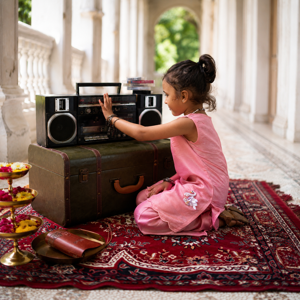 Indian girl wearing the The Swan Song kurti pants set in Pure Silk, Blush Pink — FunnyBones.in Mehfil '26 festive collection.