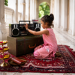 Indian girl wearing the The Swan Song kurti pants set in Pure Silk, Blush Pink — FunnyBones.in Mehfil '26 festive collection.