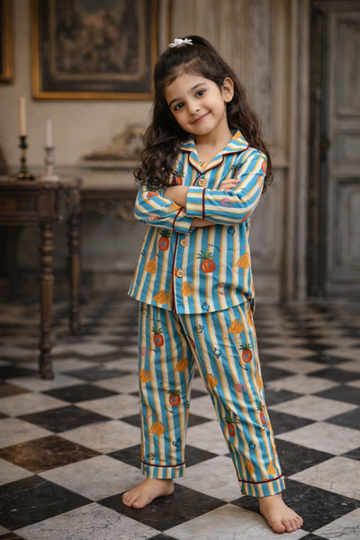 Stripes and Citrus Premium Italian Cotton Night Suit