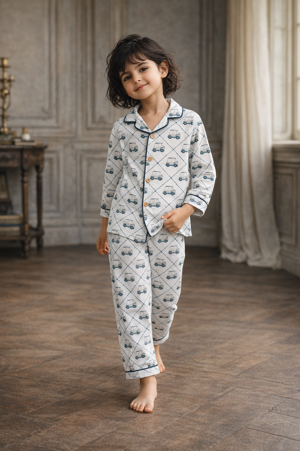 Wobbly Car Print Premium Italian Cotton Night Suit