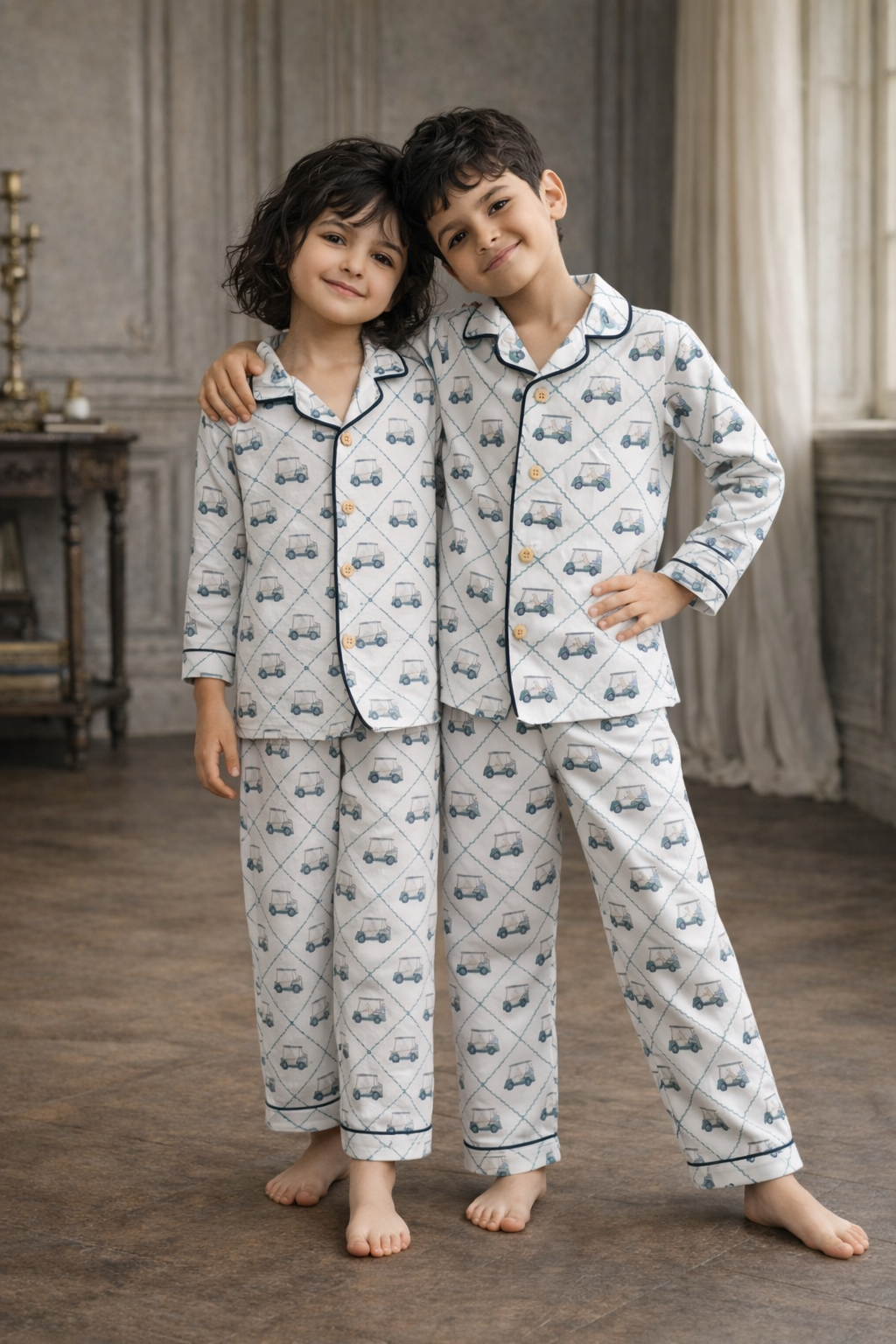 Wobbly Car Print Premium Italian Cotton Night Suit