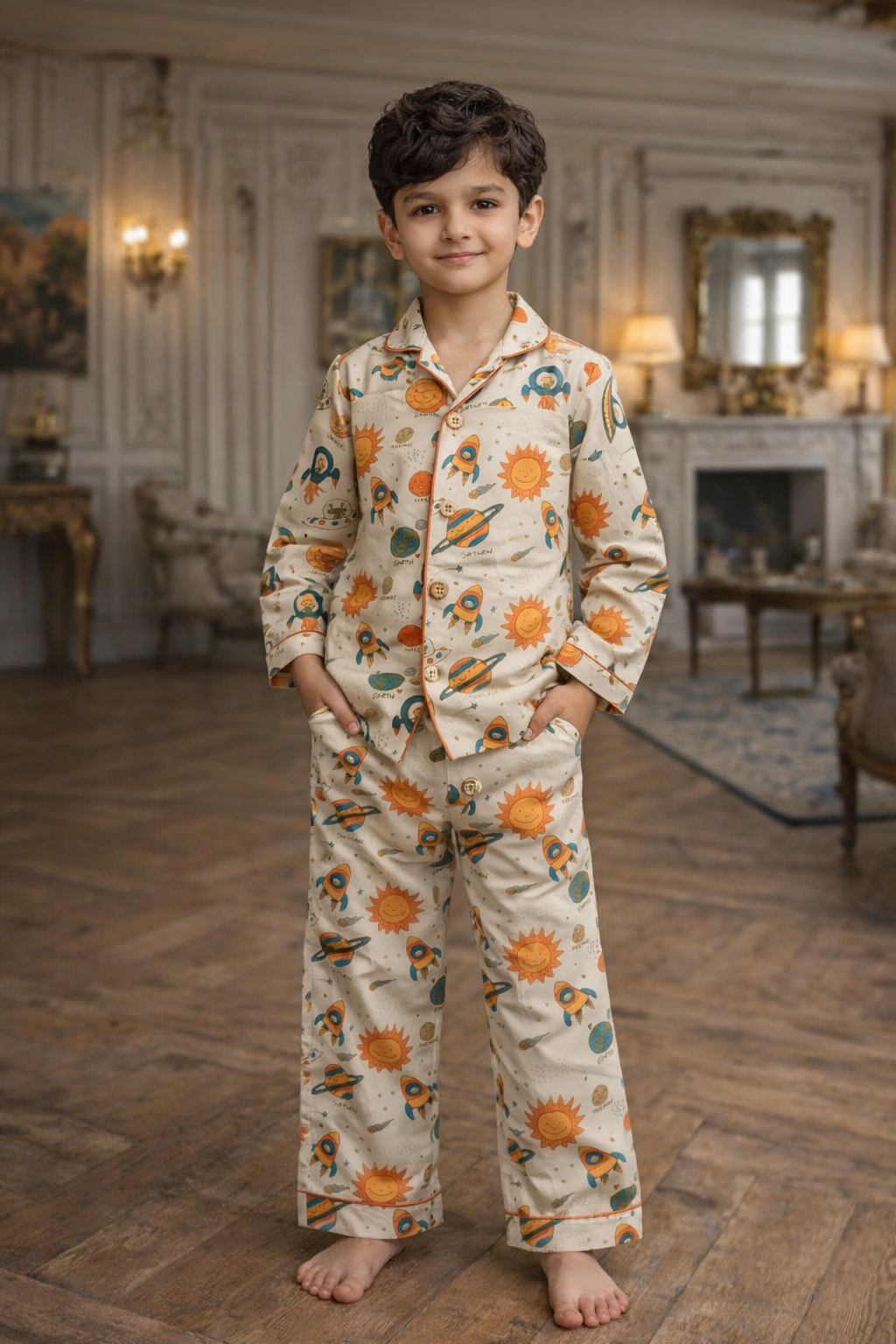 Space and Planets Premium Italian Cotton Night Suit