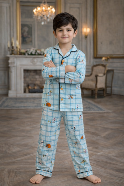 Snoopy's world checks Premium Italian Cotton Night Suit