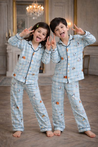 Snoopy's world checks Premium Italian Cotton Night Suit