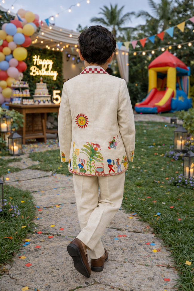 Truffle Meadow Promenade Print Premium Linen Blazer Set