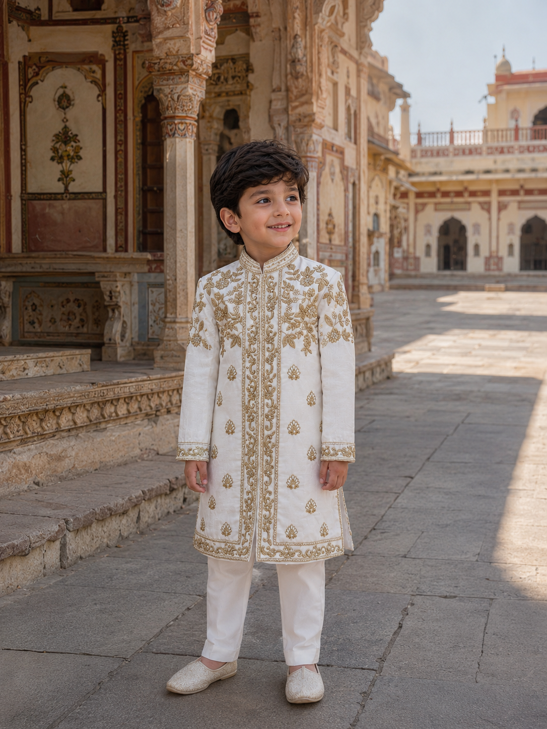 Ivory Darbar Sherwani in Pure Linen Silk