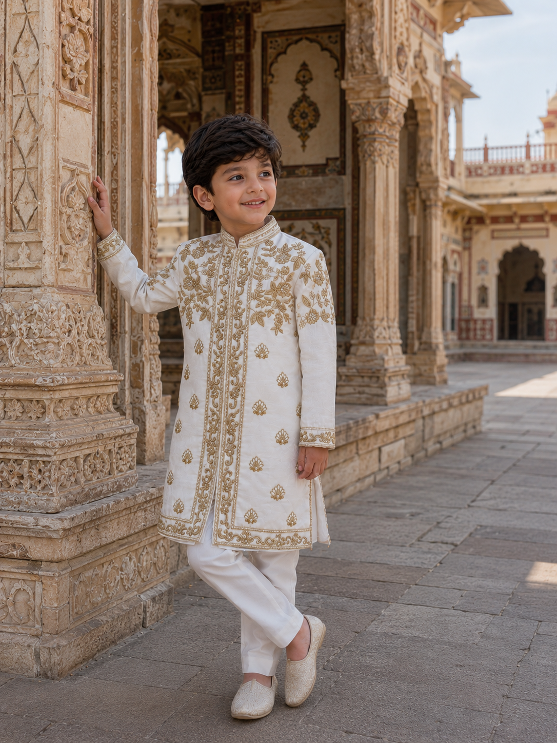 Ivory Darbar Sherwani in Pure Linen Silk