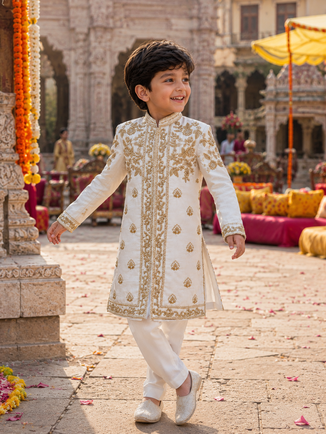 Ivory Darbar Sherwani in Pure Linen Silk
