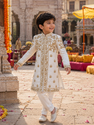 Ivory Darbar Sherwani in Pure Linen Silk