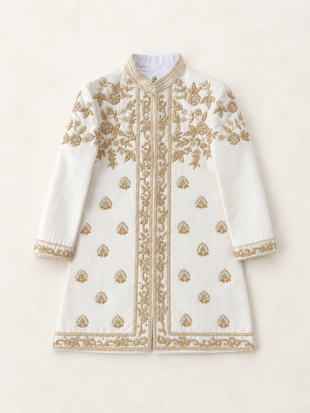 Ivory Darbar Sherwani in Pure Linen Silk