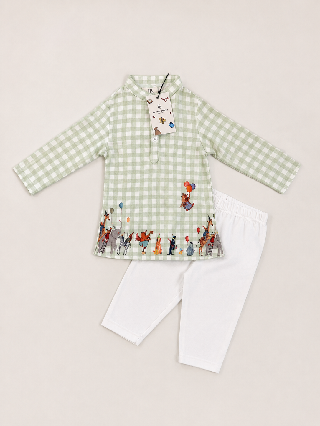 The Mint Green Checks Print Pure Bamboo Muslin Cotton Kurta Pajama Set