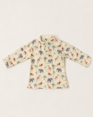 The African Animals Print Pure Bamboo Muslin Cotton Kurta Pajama Set