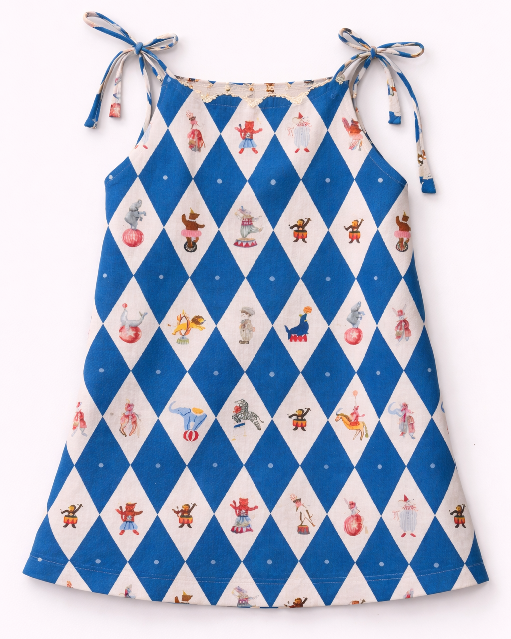 Vintage Circus Harlequin Print Premium Linen Dress
