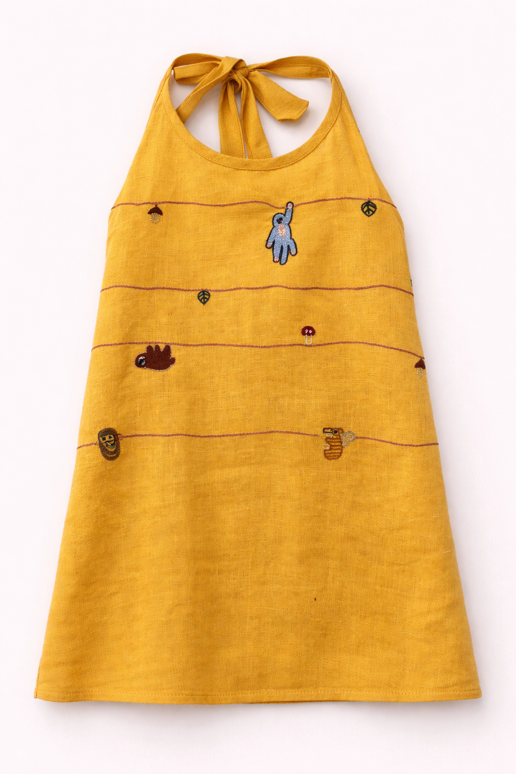 Mustard Twig Handwork Solid Premium Linen Dress