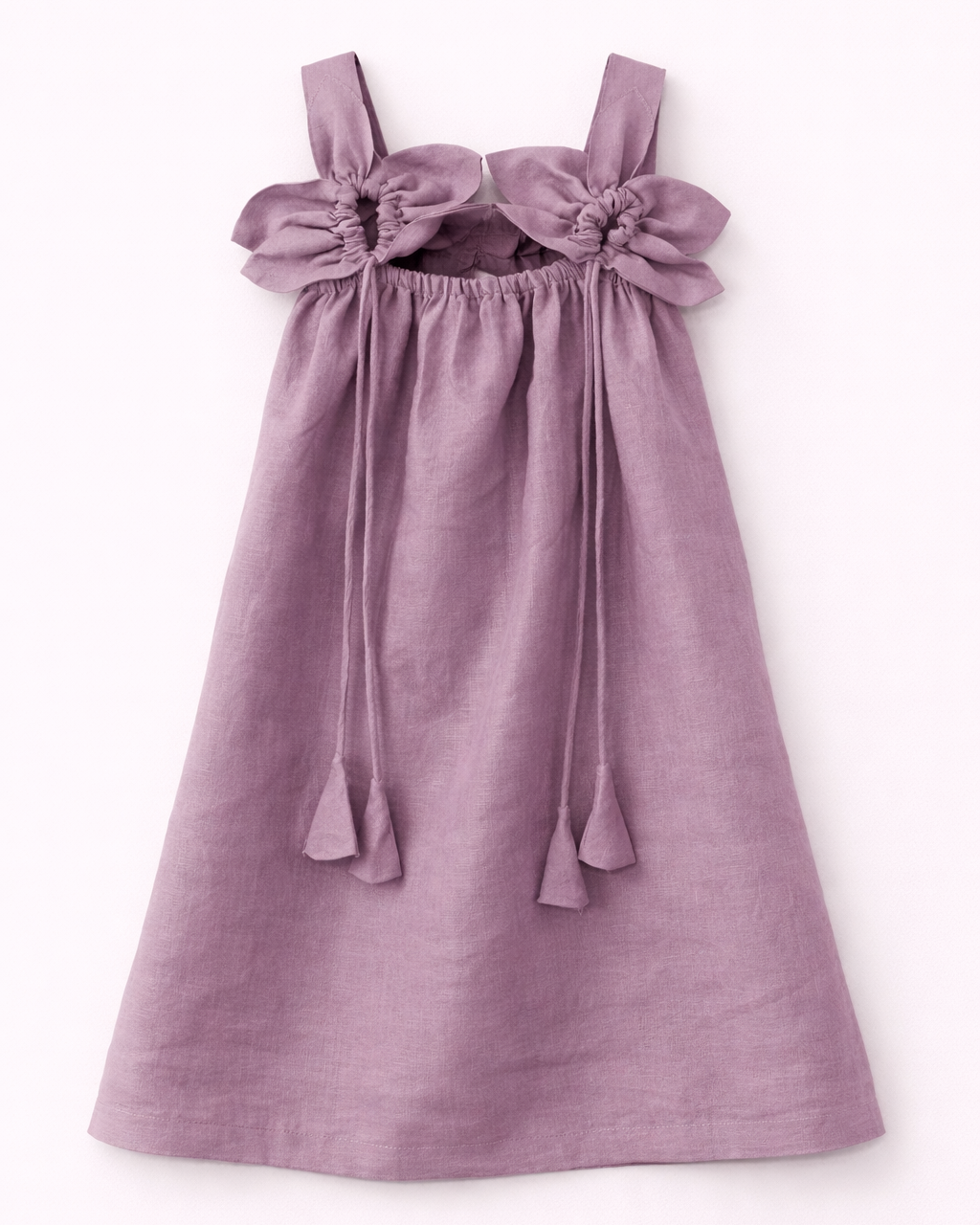 Dove Grey Blossom Frock Solid Premium Linen Dress