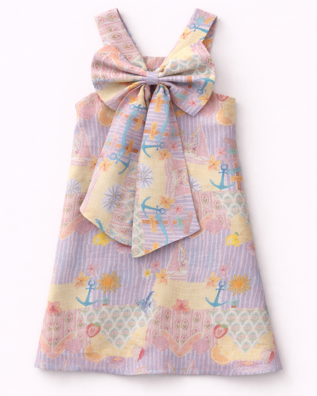 The Dreamy Sea Life Print Premium Linen Dress With Rosette