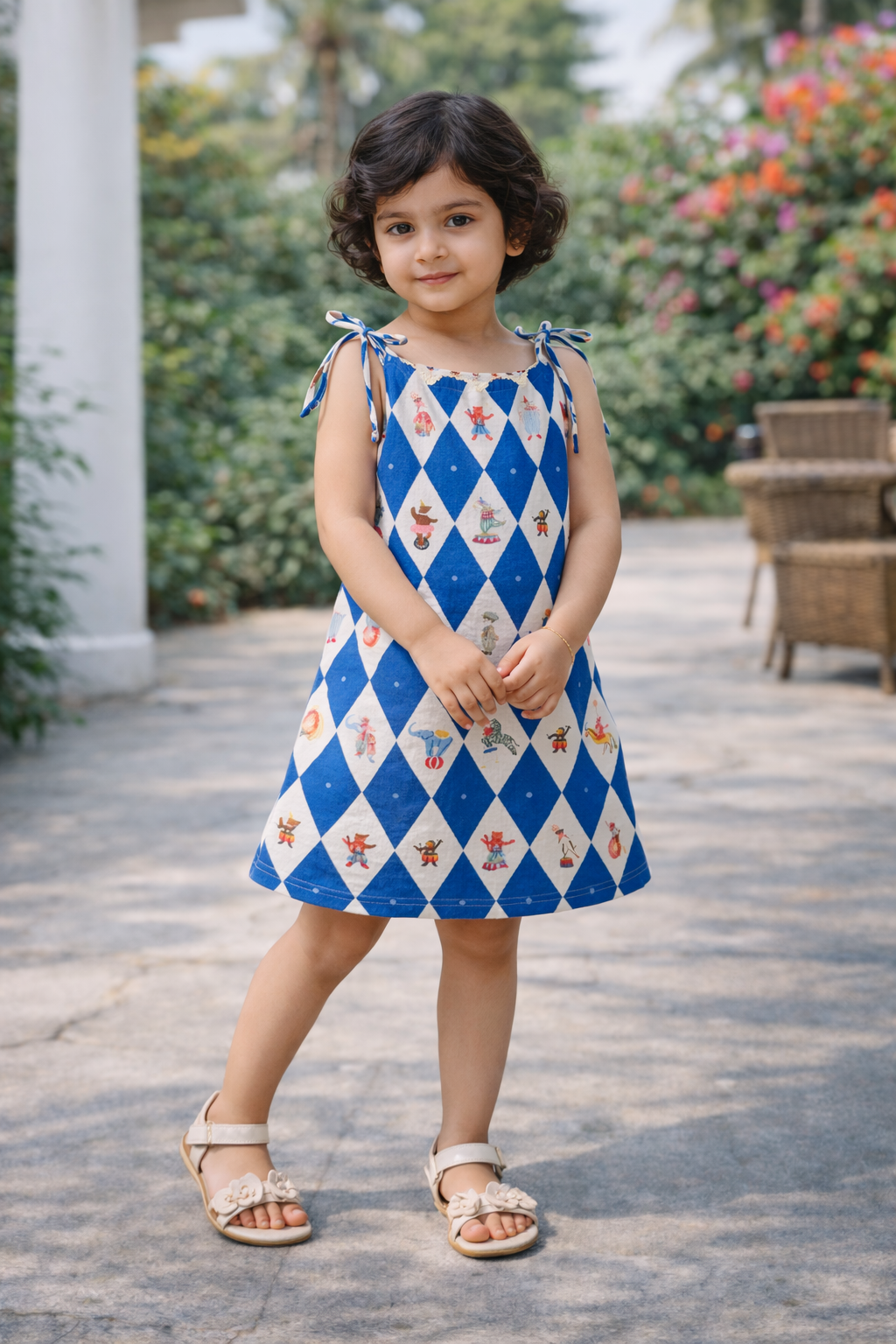 Vintage Circus Harlequin Print Premium Linen Dress