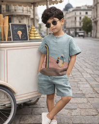 The Peony Cascade Applique Work Premium Linen Coord Set