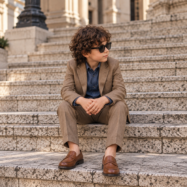 Mocha Sundowner – Pure Linen Blazer, Pants, Shirt & Bow Set