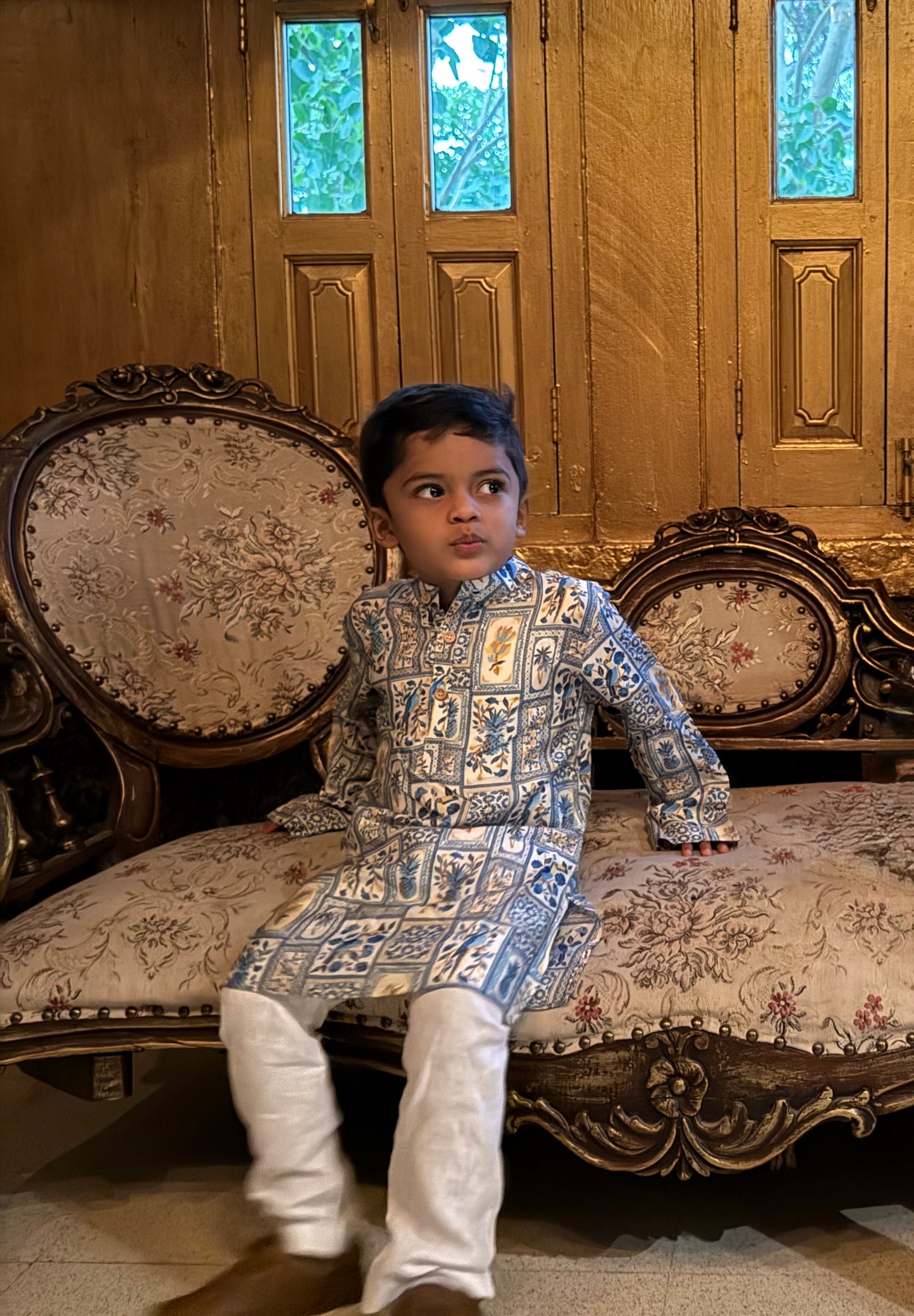 The Royal Tropic Print Pure Muslin Silk Kurta Pajama Set