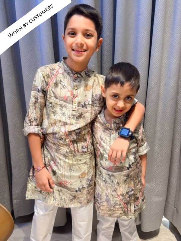 Panda in the woods Print Pure Satin Kurta Pajama Set